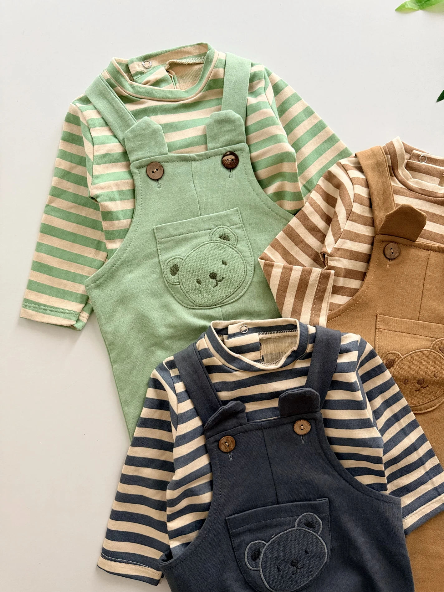 Ayıcık Kulaklı Çizgili %100 Pamuk 2’li Takım