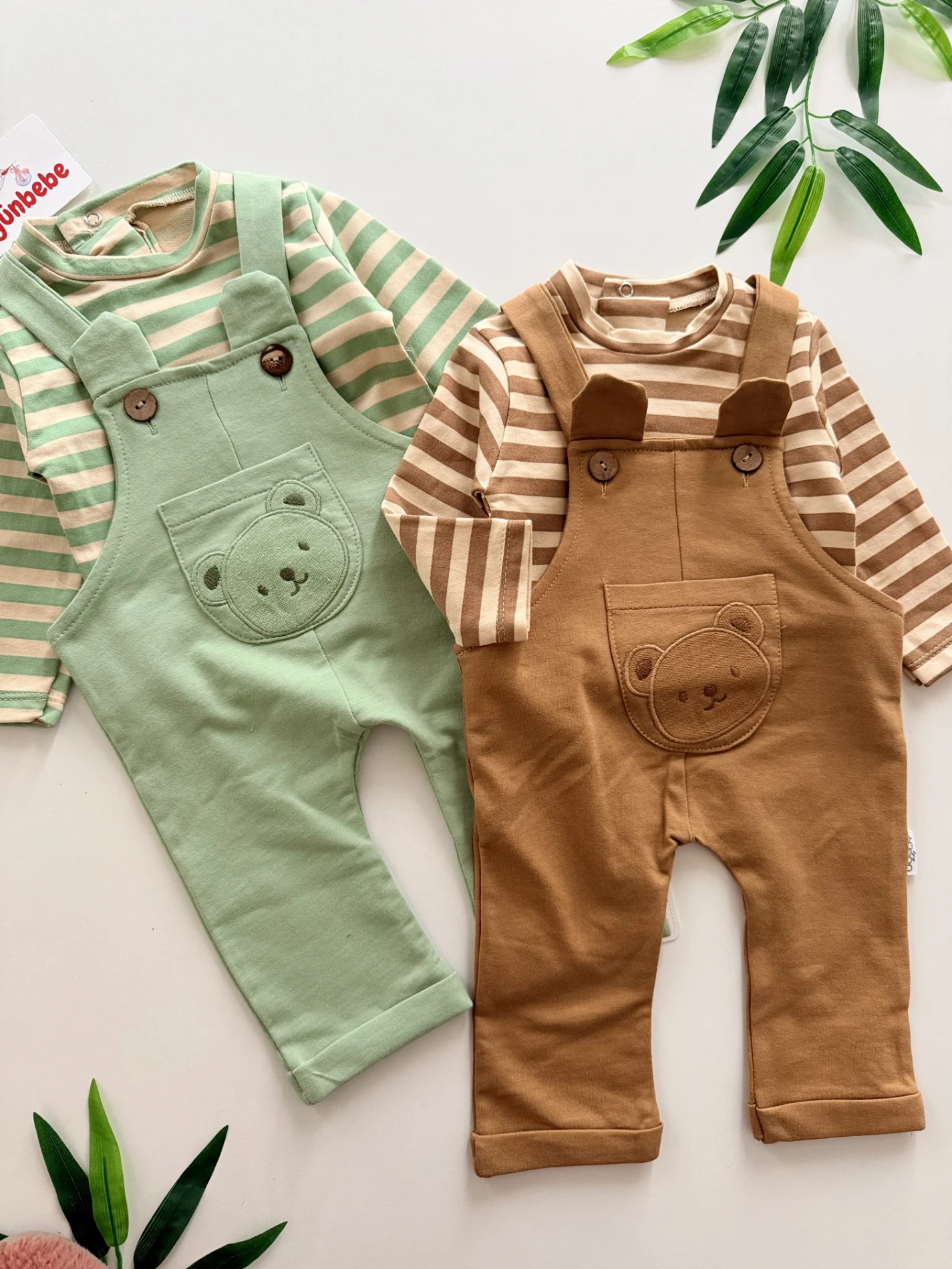 Ayıcık Kulaklı Çizgili %100 Pamuk 2’li Takım