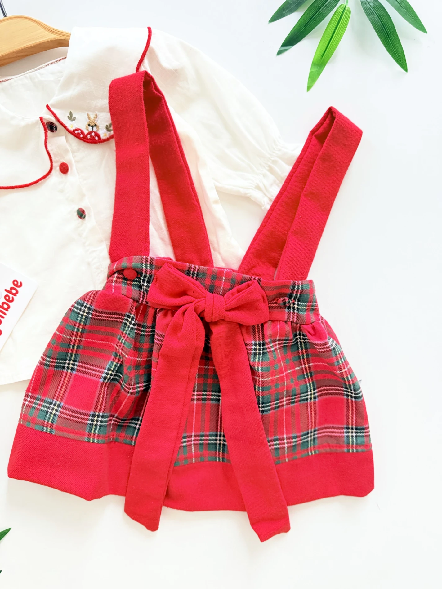 Özel Koleksiyon Bıjou Ekose Desen Tavşan Nakışlı Yaka Gömlekli Romper 