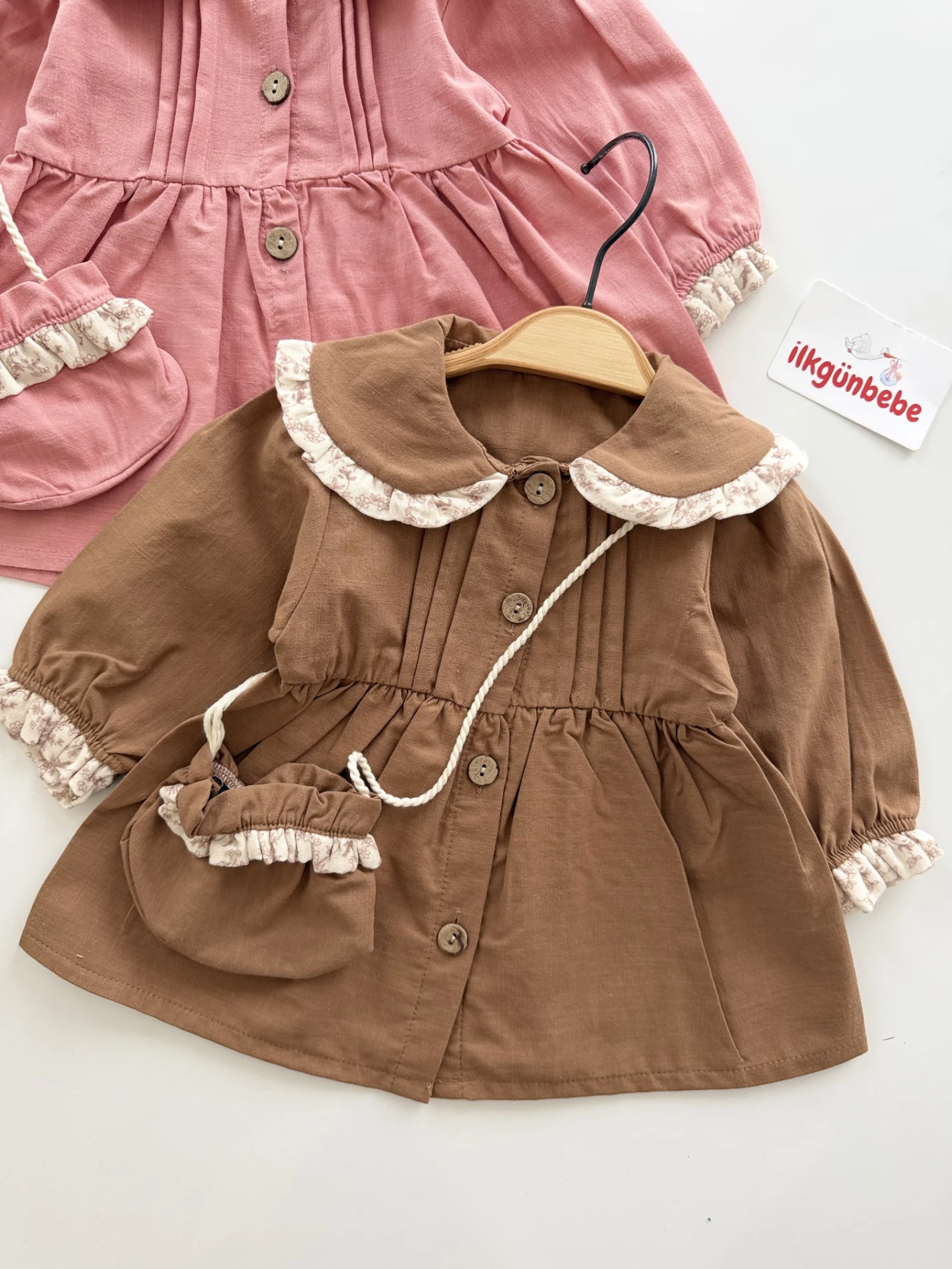 Çantalı Premium Kalite Vintage Bebek Elbisesi