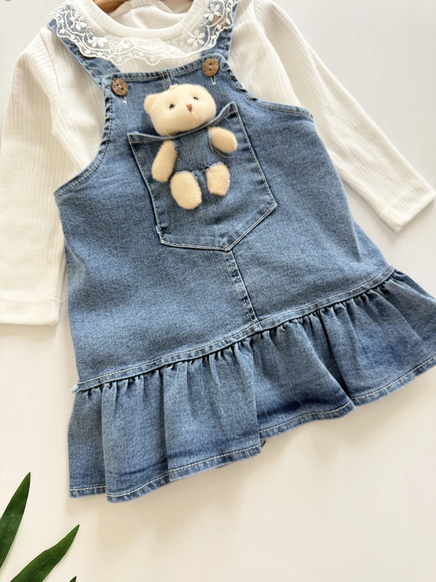 Oyuncak Ayıcıklı Güpür Yaka Bodyli 2’li Set