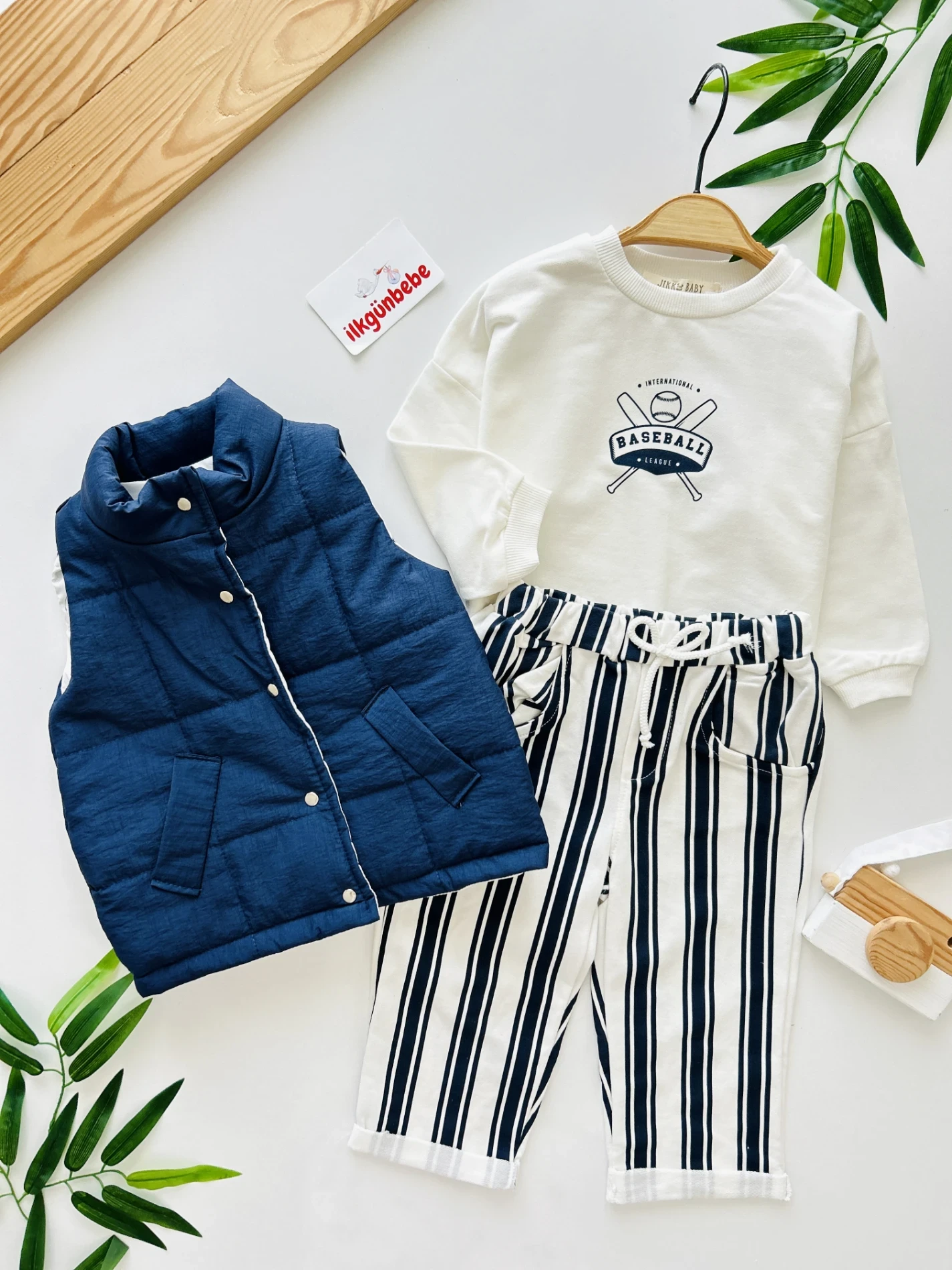 Baseball Basic Sweatli Şişme Yeleki Çizgili Pantalonlu Cool 3’lü Takım