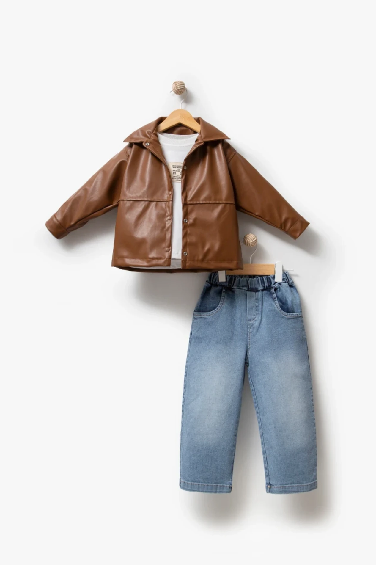 Premium Suni Deri Ceket Kot Pantolon  Body 3’lü Set