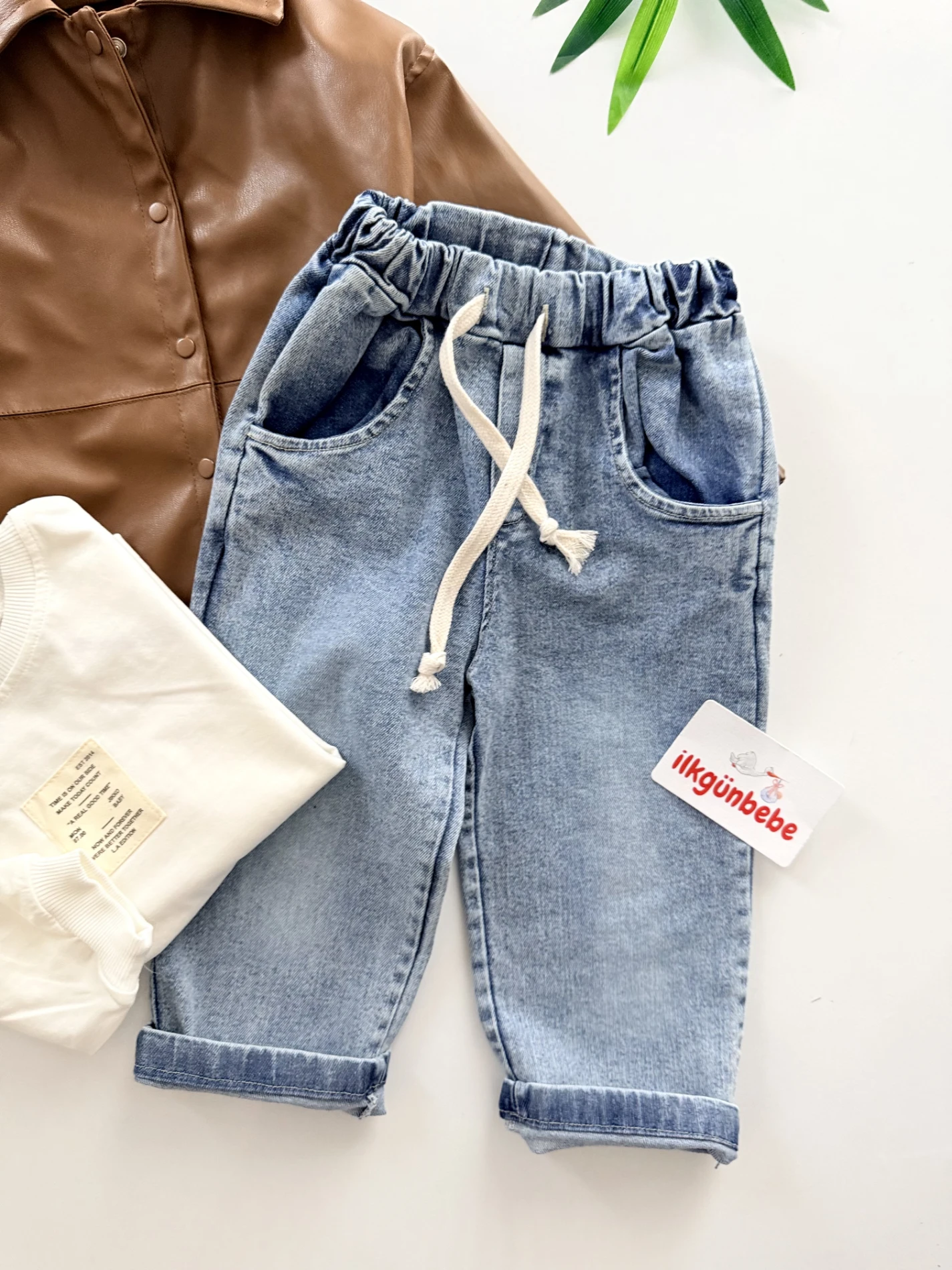 Premium Suni Deri Ceket Kot Pantolon  Body 3’lü Set