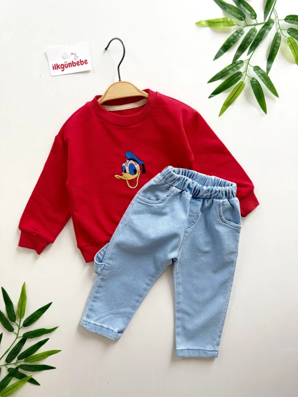 Kot Pantalonlu  Donald Duck Baskılı Sweatli 2’li Takım