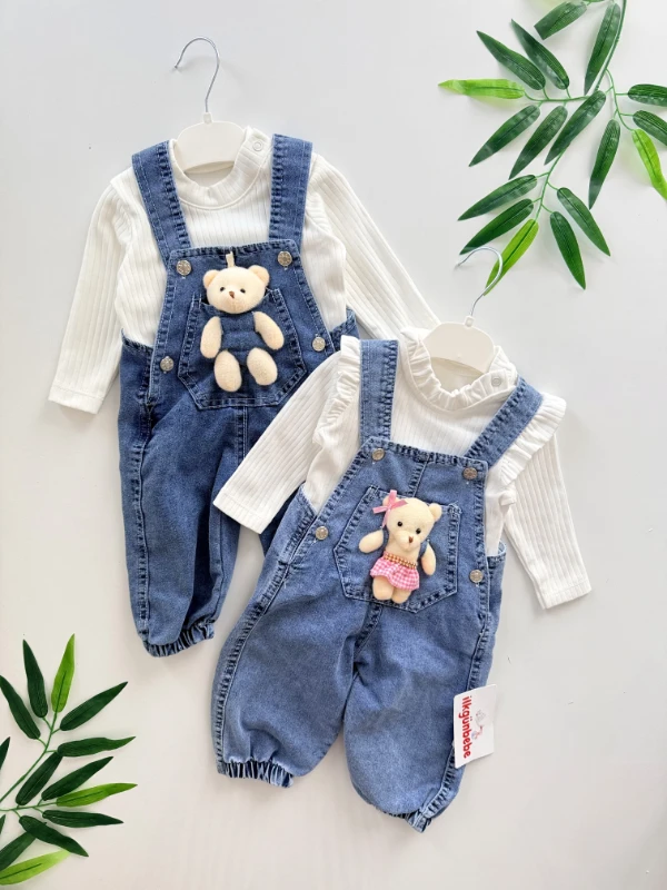 Oyuncak Ayıcıklı Kot Kumaş Badili 2’li Takım