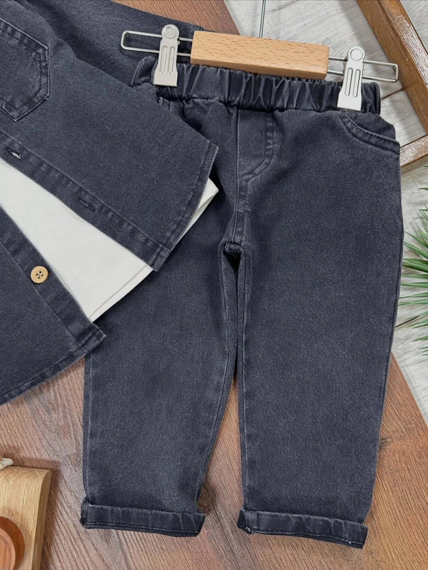 Likralı Esnek Kot Kumaş Gömlekli Tişörtlü Kot Pantalonlu Cool Takım