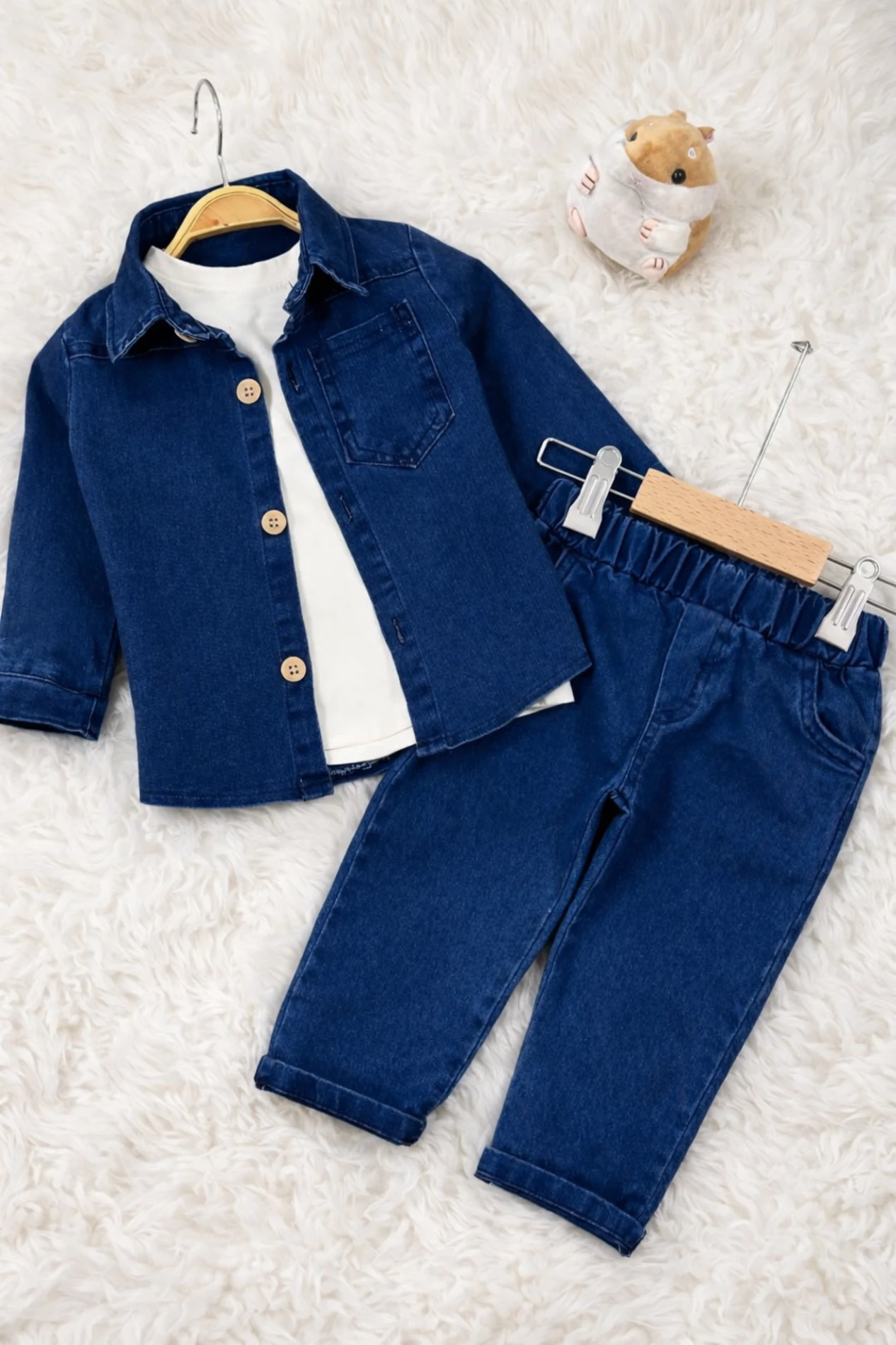 Likralı Esnek Kot Kumaş Gömlekli Tişörtlü Kot Pantalonlu Cool Takım