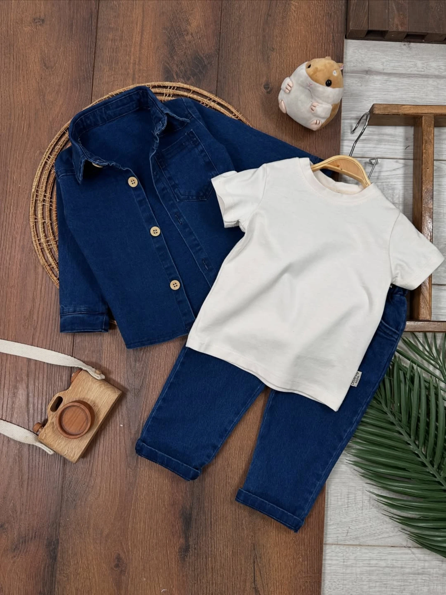 Likralı Esnek Kot Kumaş Gömlekli Tişörtlü Kot Pantalonlu Cool Takım