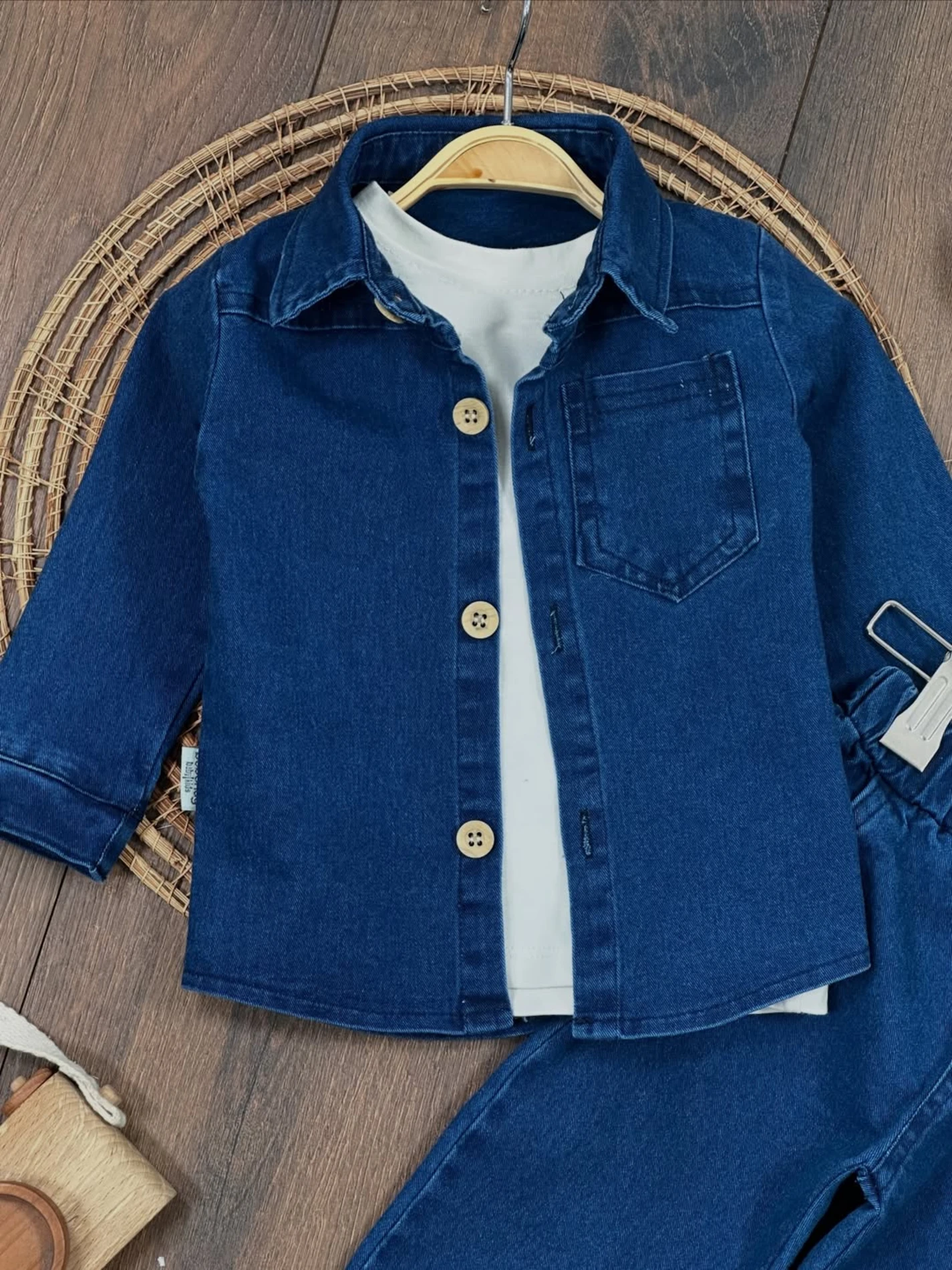 Likralı Esnek Kot Kumaş Gömlekli Tişörtlü Kot Pantalonlu Cool Takım