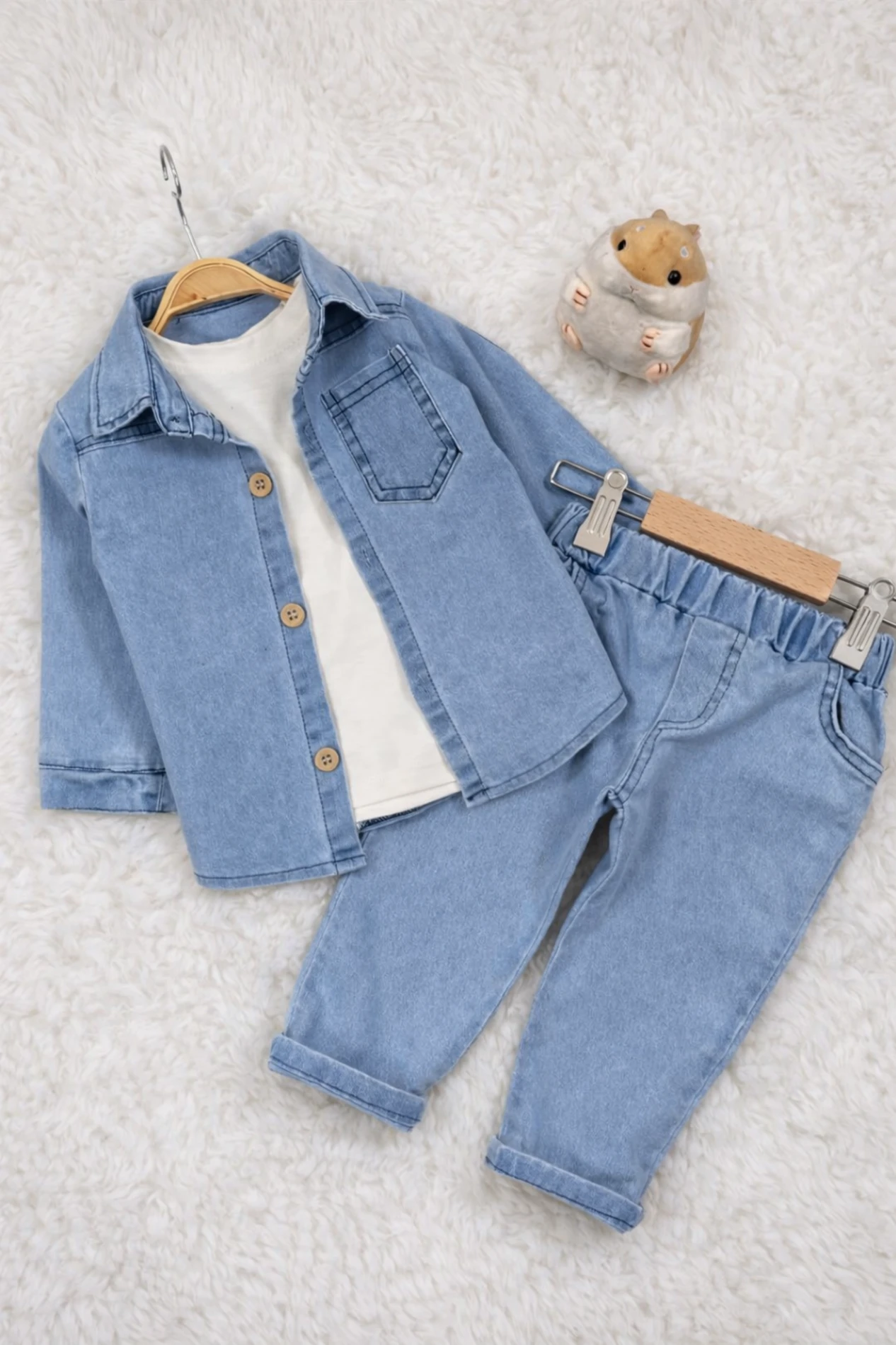 Likralı Esnek Kot Kumaş Gömlekli Tişörtlü Kot Pantalonlu Cool Takım