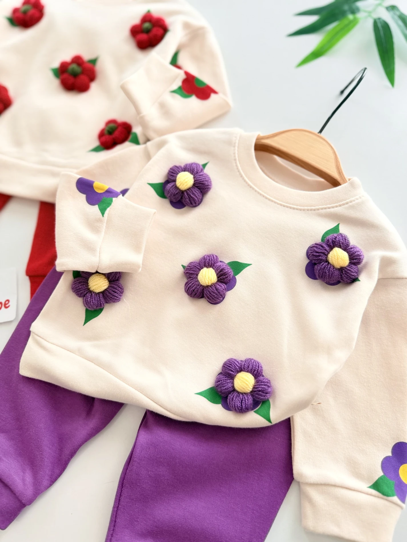 Çiçek Kabartma Nakışlı %100 Pamuk 2’li Takım