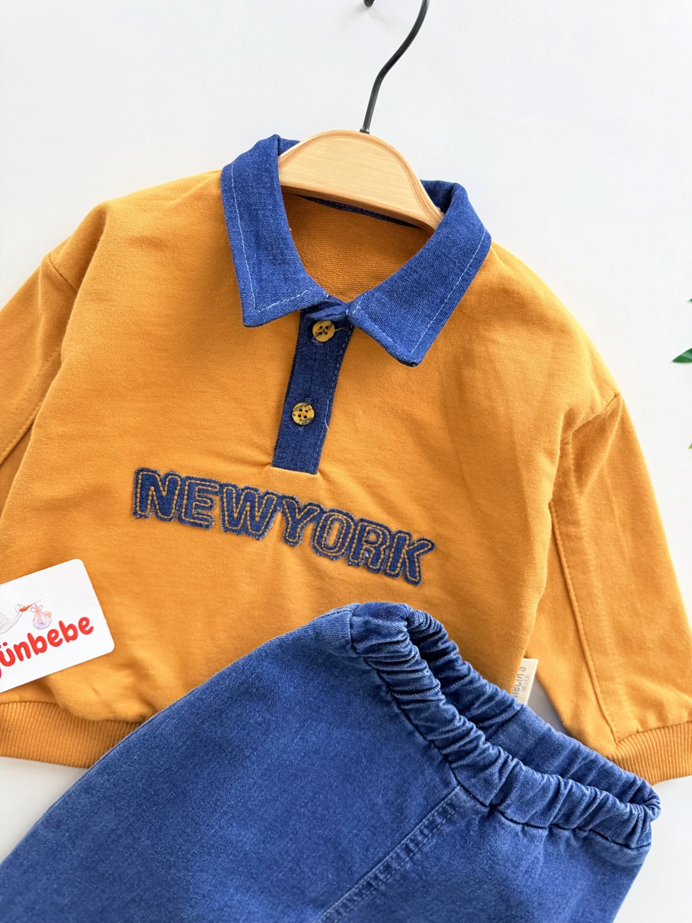 Newyork Polo Yakalı Kot Pantalonlu 2’li Takım