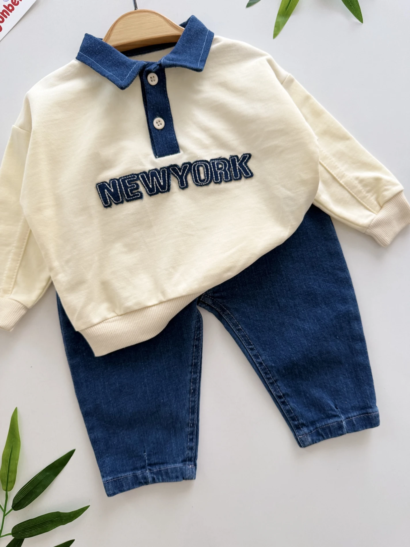 Newyork Polo Yakalı Kot Pantalonlu 2’li Takım