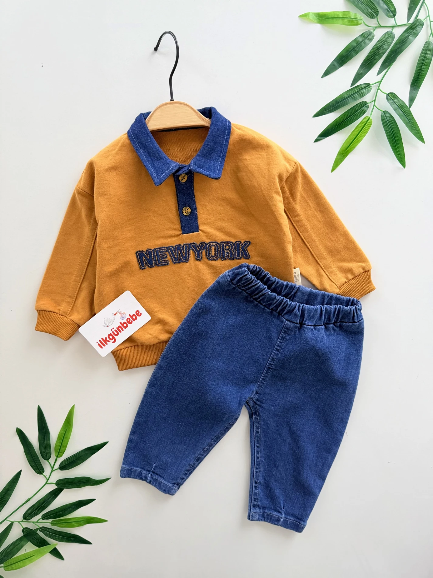 Newyork Polo Yakalı Kot Pantalonlu 2’li Takım