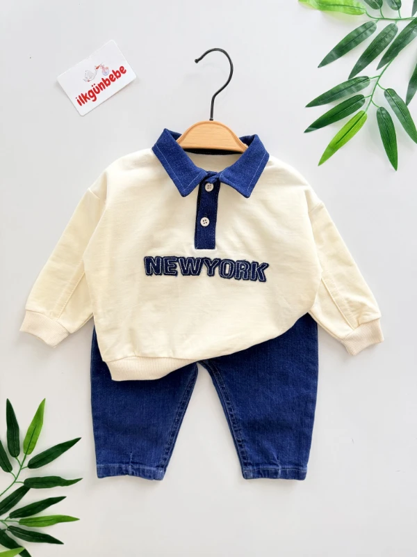 Newyork Polo Yakalı Kot Pantalonlu 2’li Takım