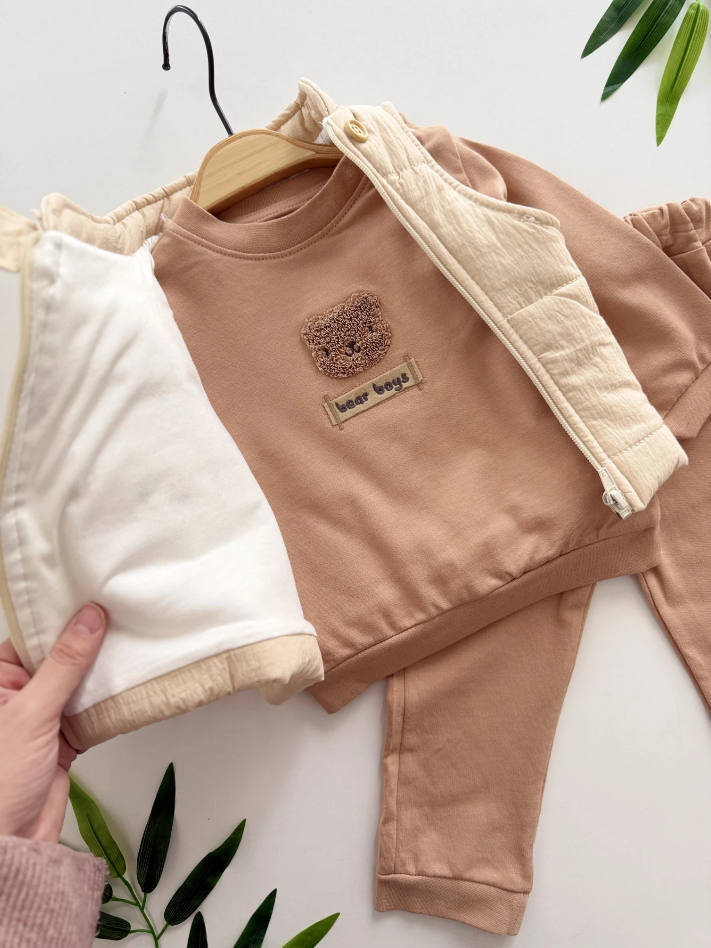 Şişme Yelekli premium kalite teddy üçlü takım