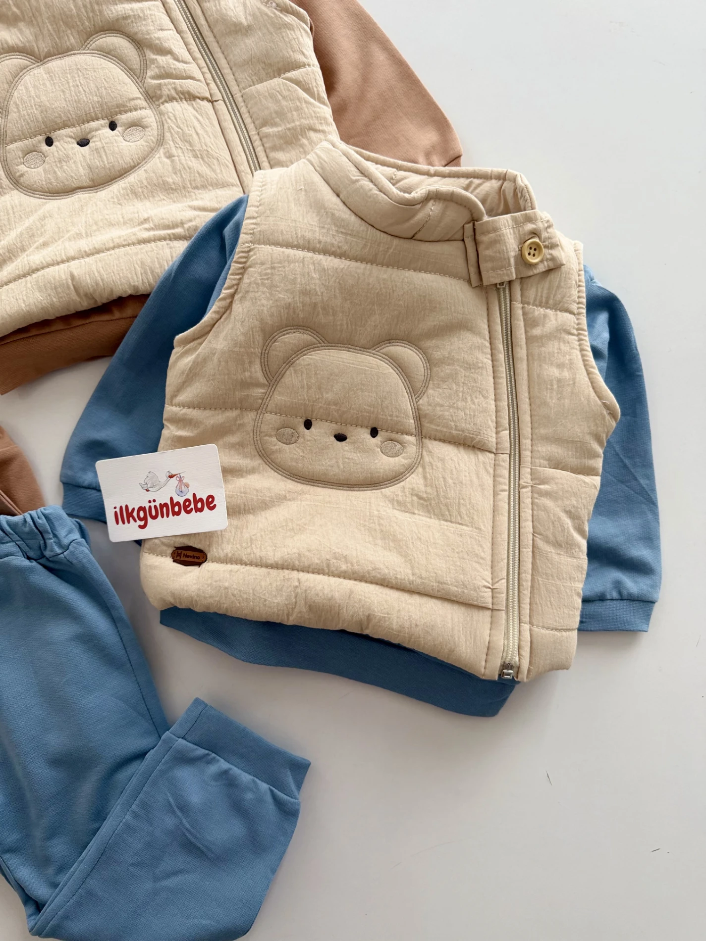 Şişme Yelekli premium kalite teddy üçlü takım