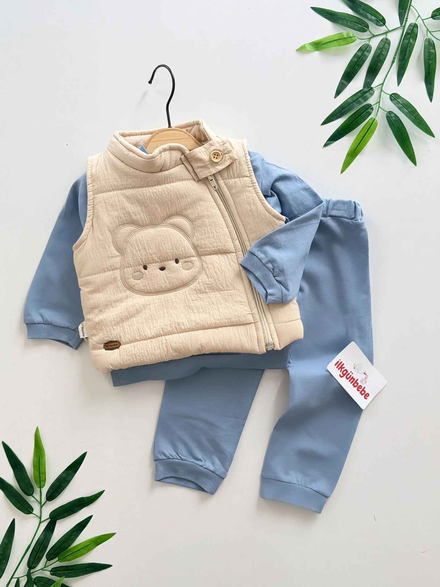 Şişme Yelekli premium kalite teddy üçlü takım