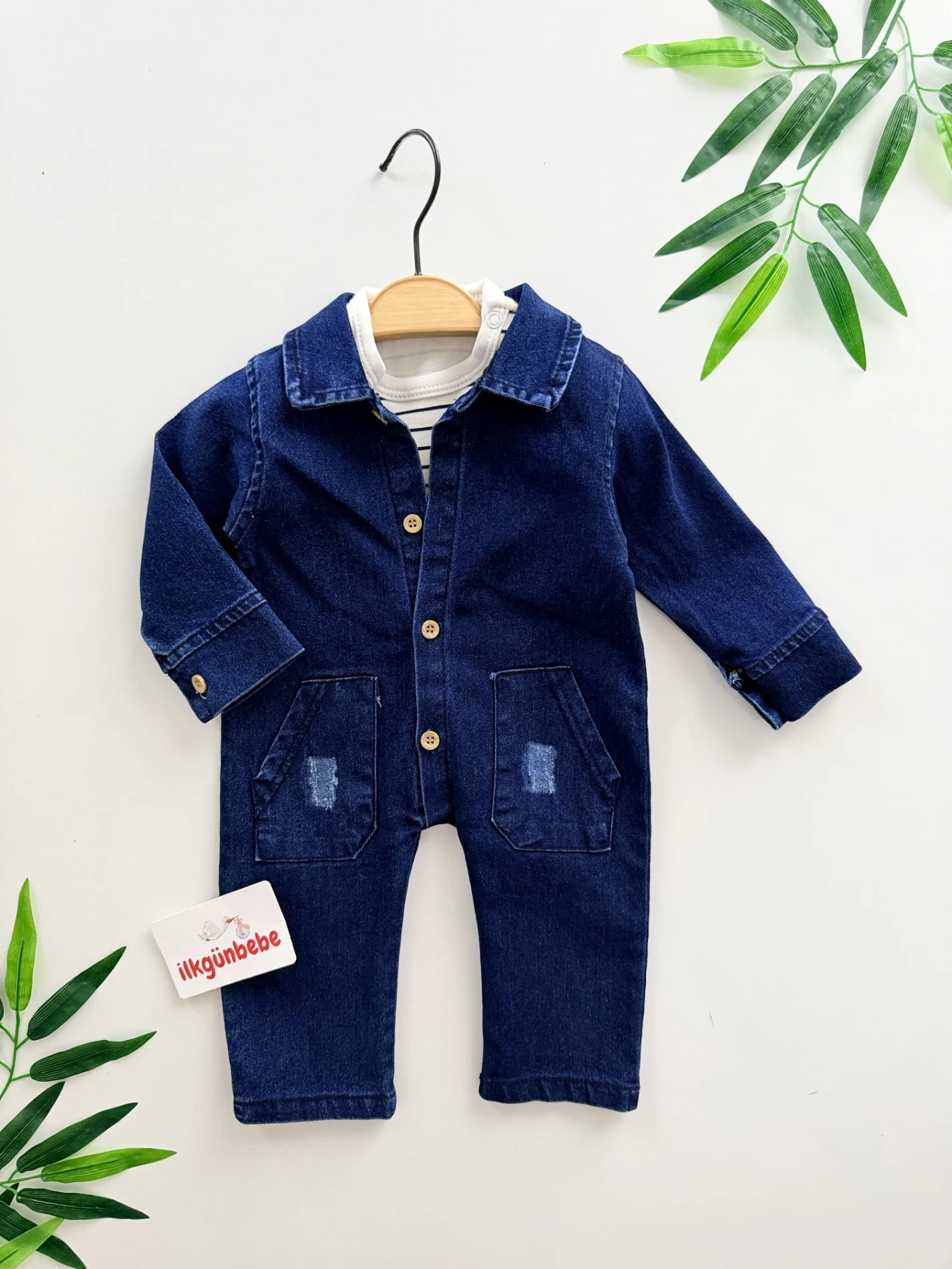 %100 Pamuk Body & Likralı Esnek Kot Tulum Set