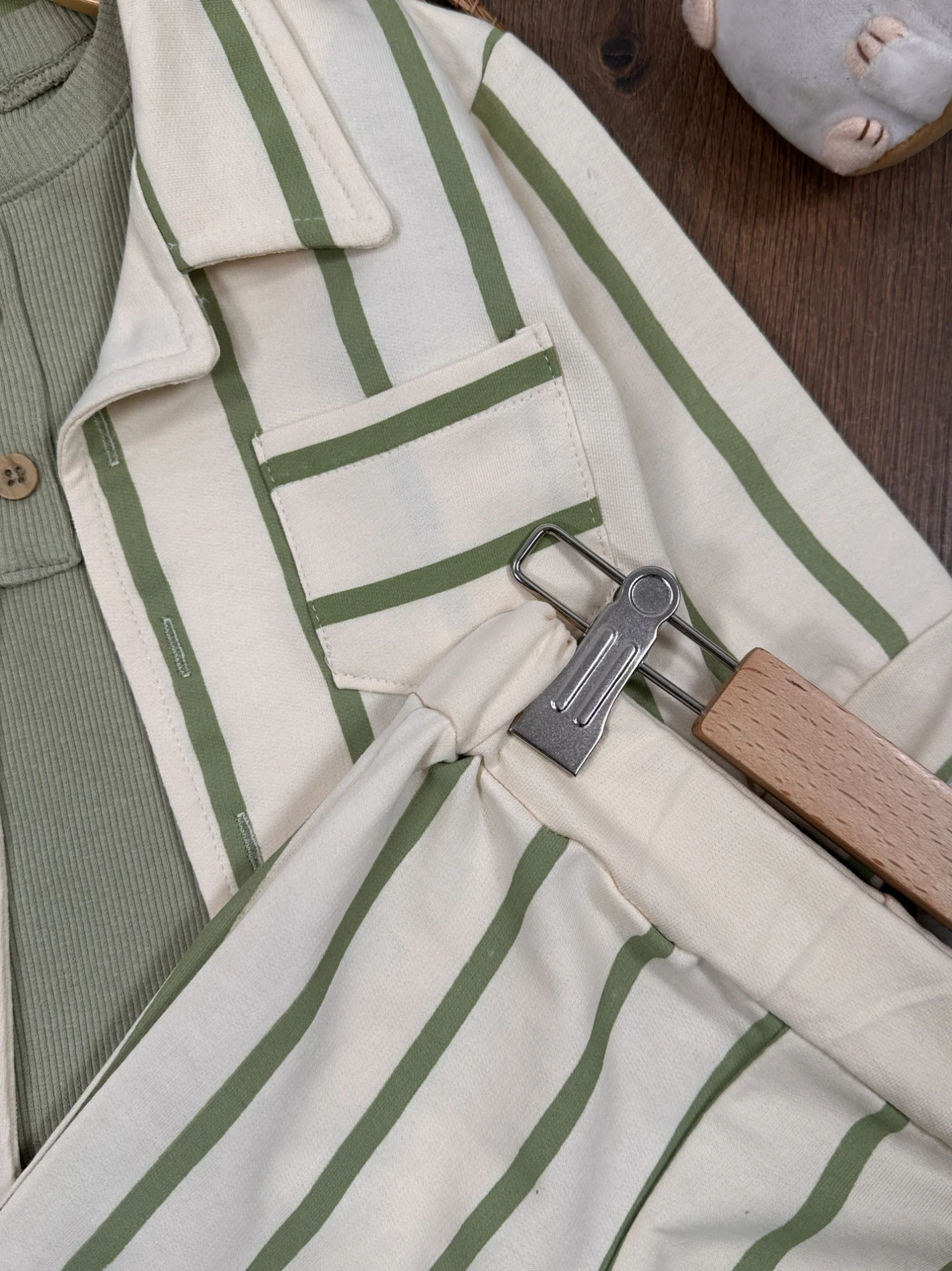 Cool Boy Çizgili Ceketli Bodyli 3’lü Takım