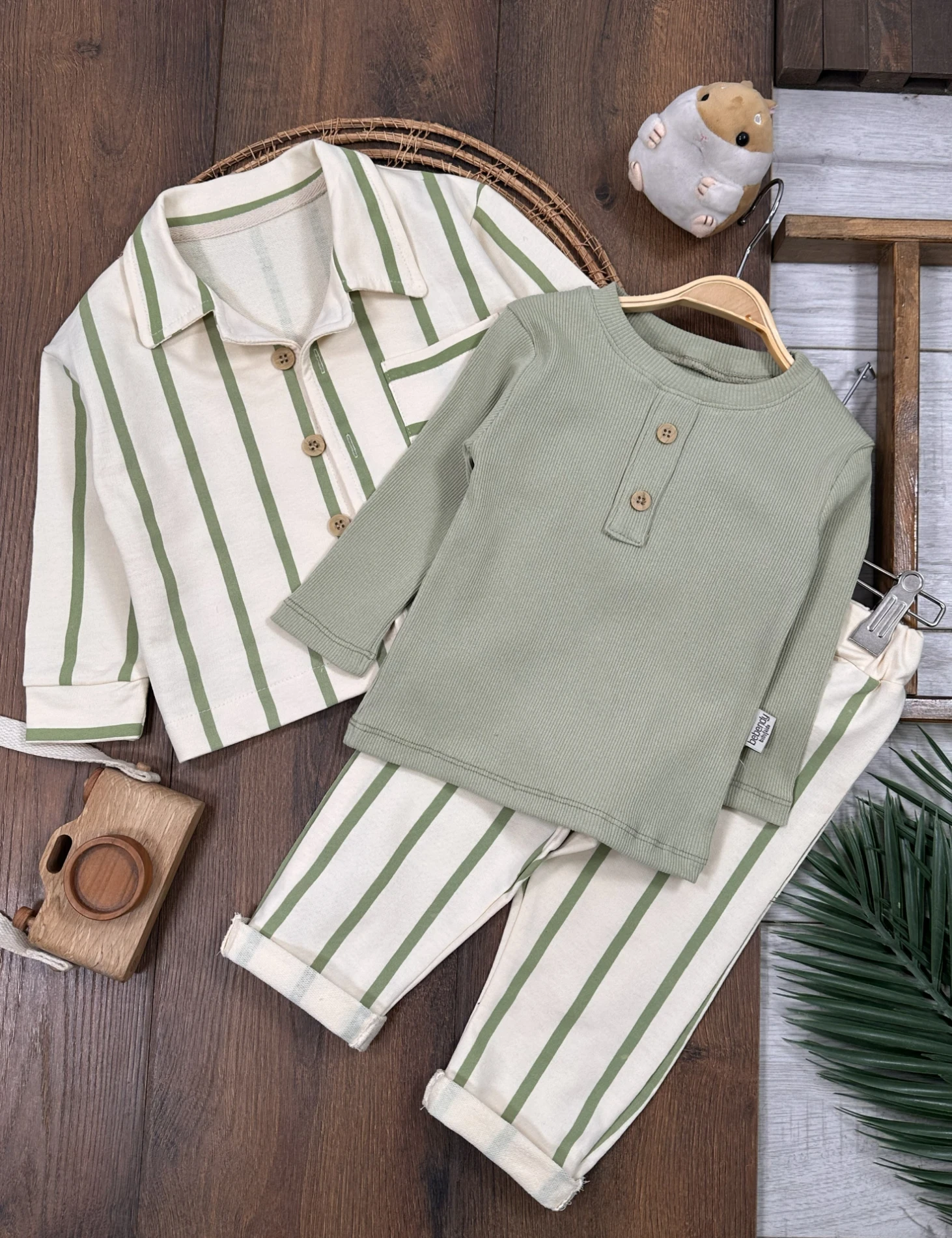 Cool Boy Çizgili Ceketli Bodyli 3’lü Takım