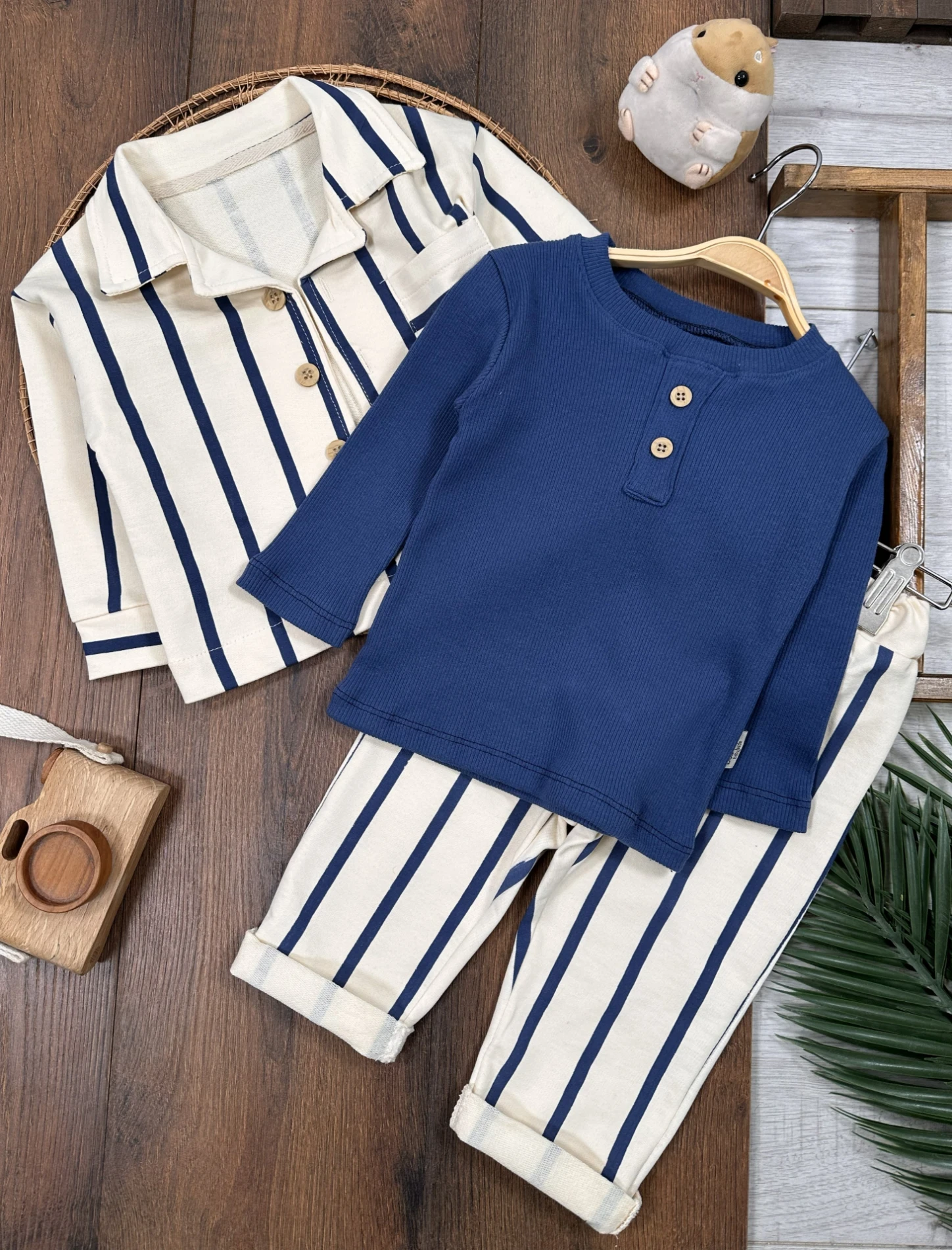 Cool Boy Çizgili Ceketli Bodyli 3’lü Takım
