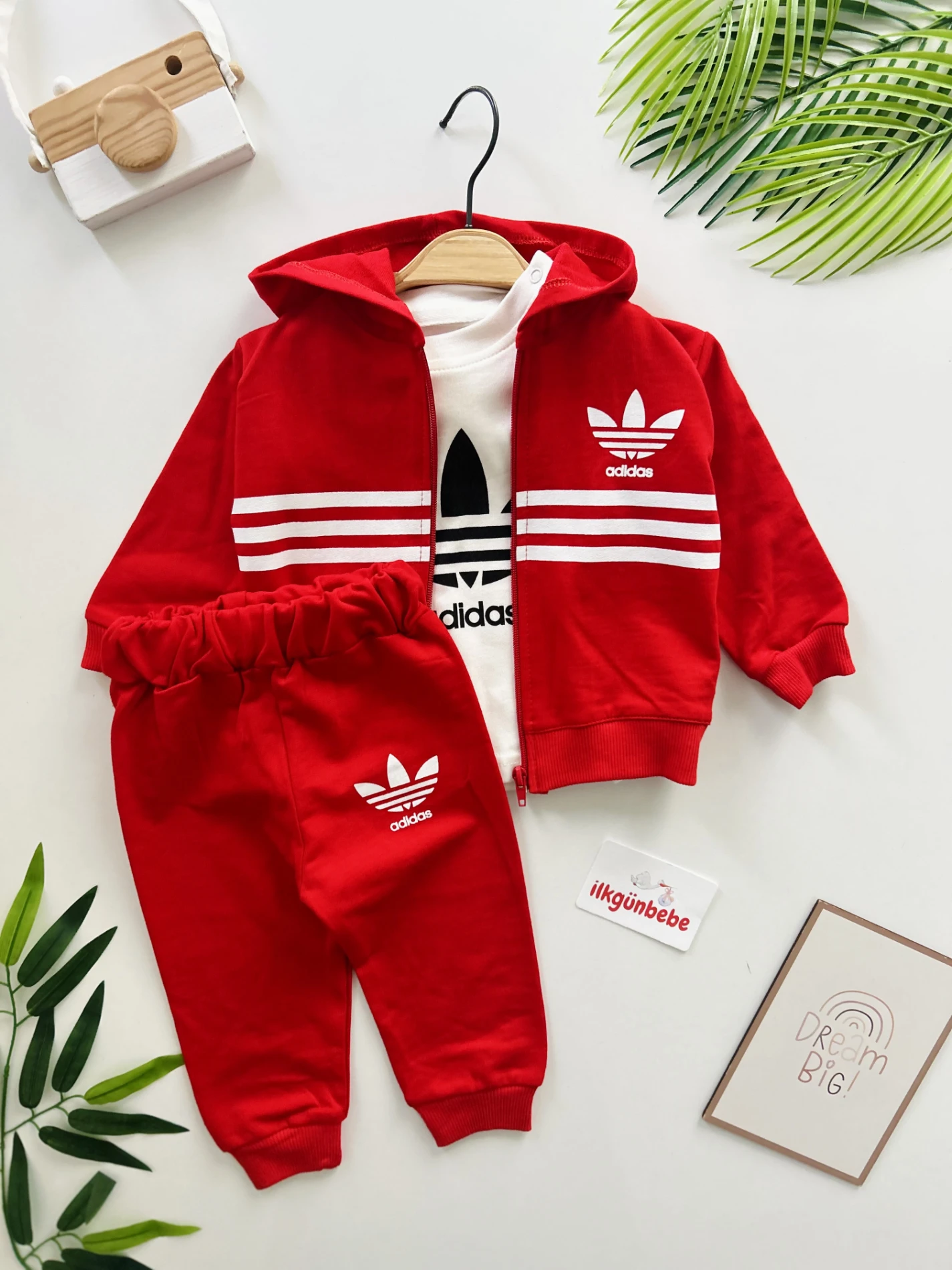 Marka Bodyli Hırkalı Eşofmanlı Unisex Mevsimlik 2 İp  %100 Pamuk 3’lü Takım