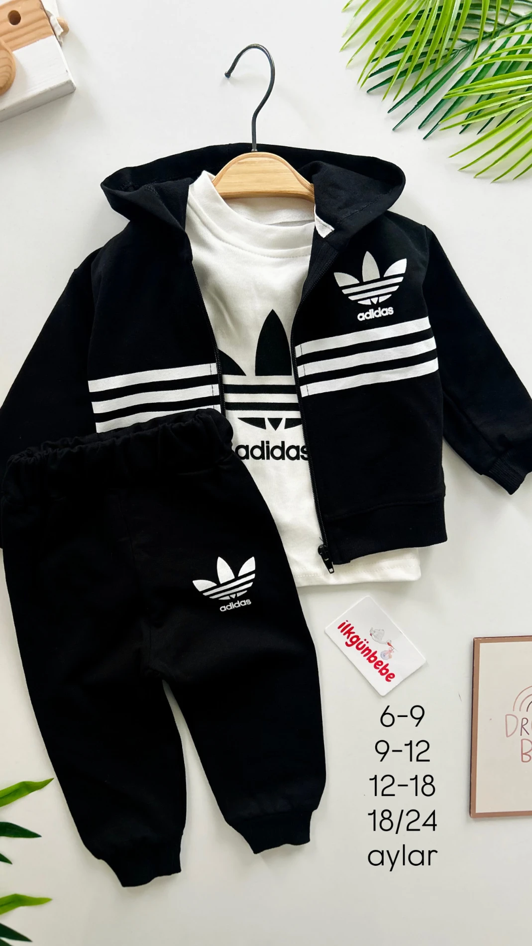 Marka Bodyli Hırkalı Eşofmanlı Unisex Mevsimlik 2 İp  %100 Pamuk 3’lü Takım