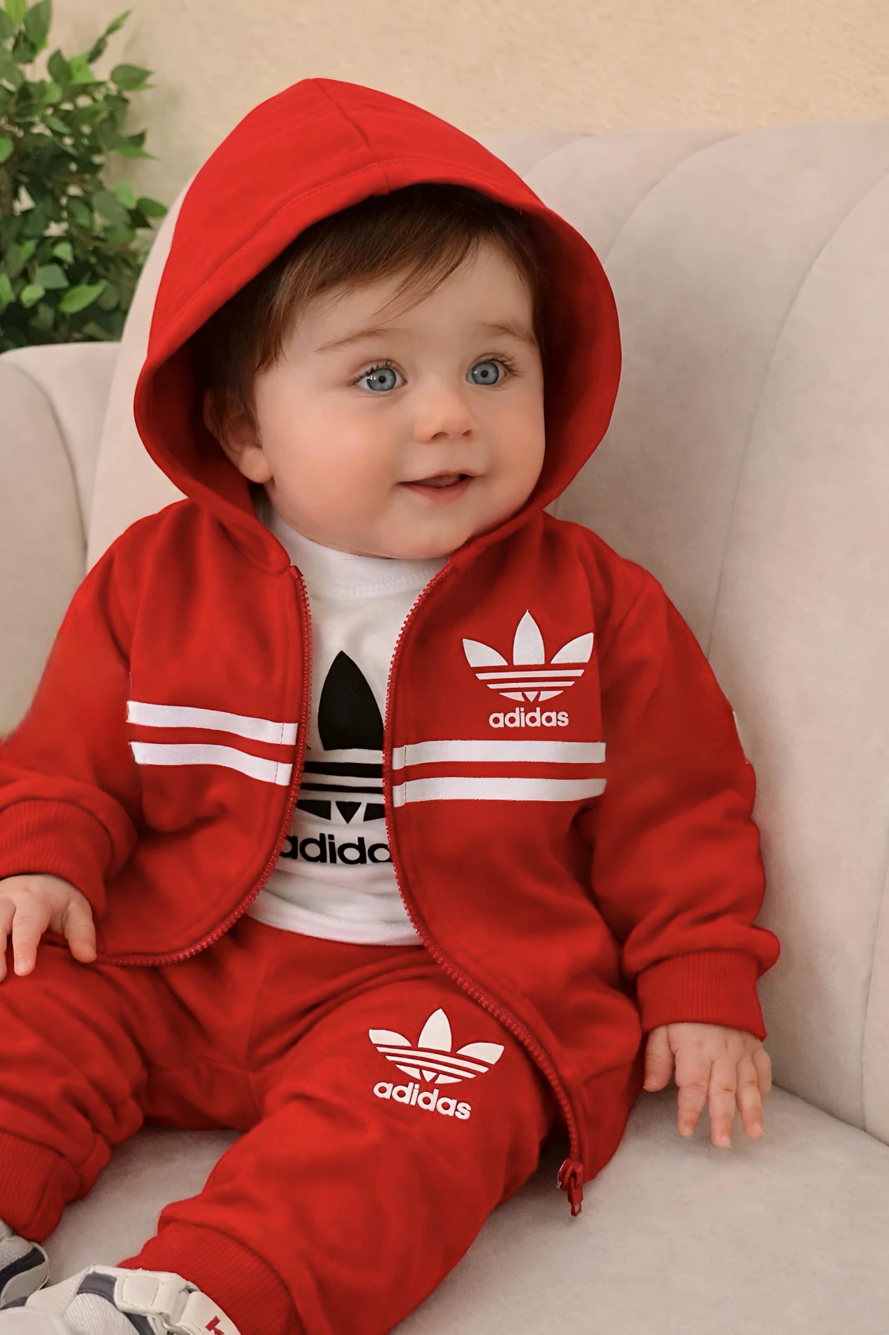 Marka Bodyli Hırkalı Eşofmanlı Unisex Mevsimlik 2 İp  %100 Pamuk 3’lü Takım