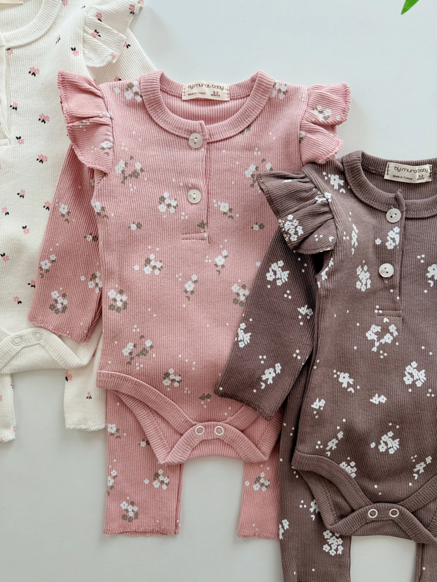 Flowers 3’lü Alt Üst %100 Pamuk Esnek Fitilli Kumaş 