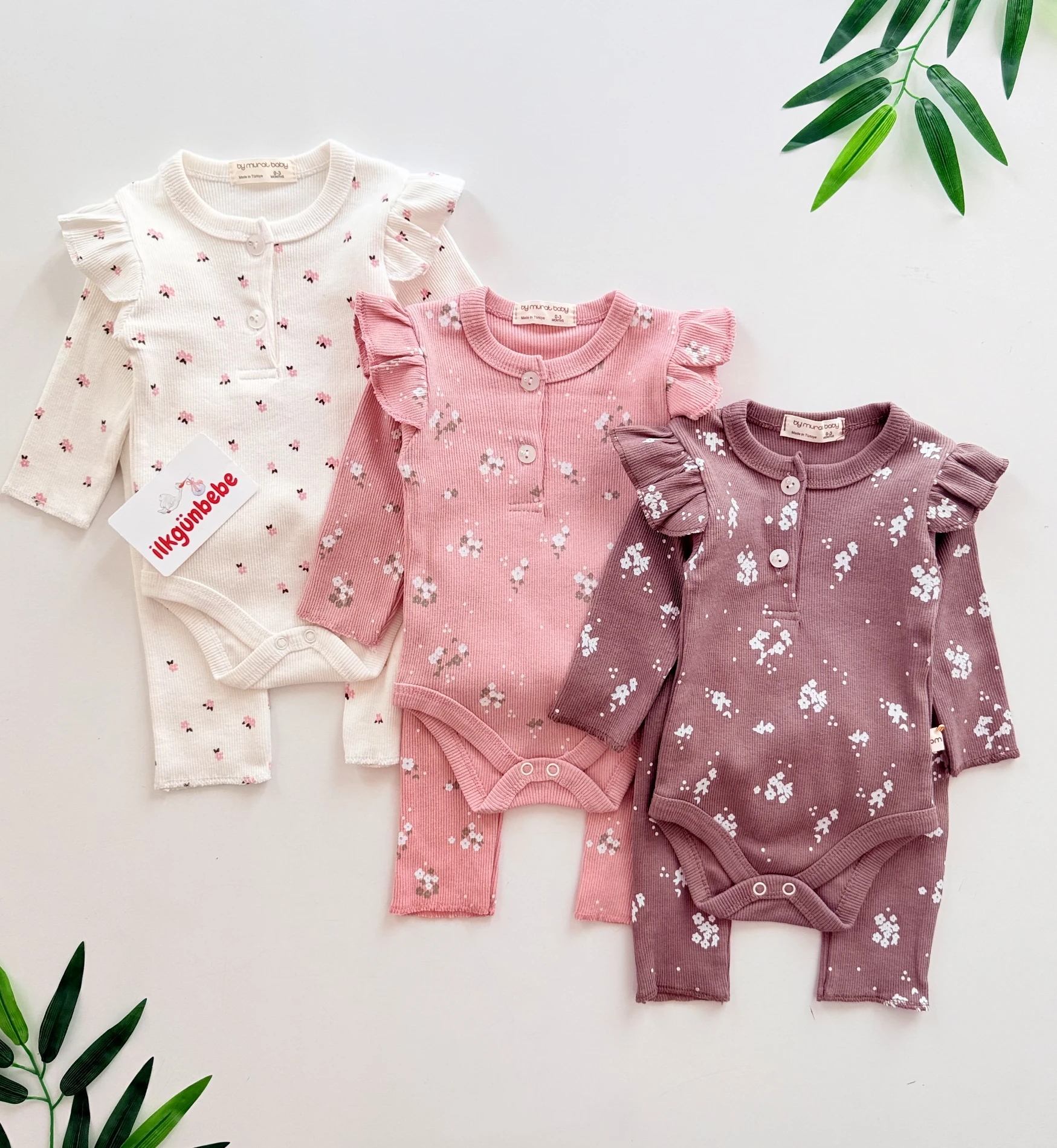 Flowers 3’lü Alt Üst %100 Pamuk Esnek Fitilli Kumaş 