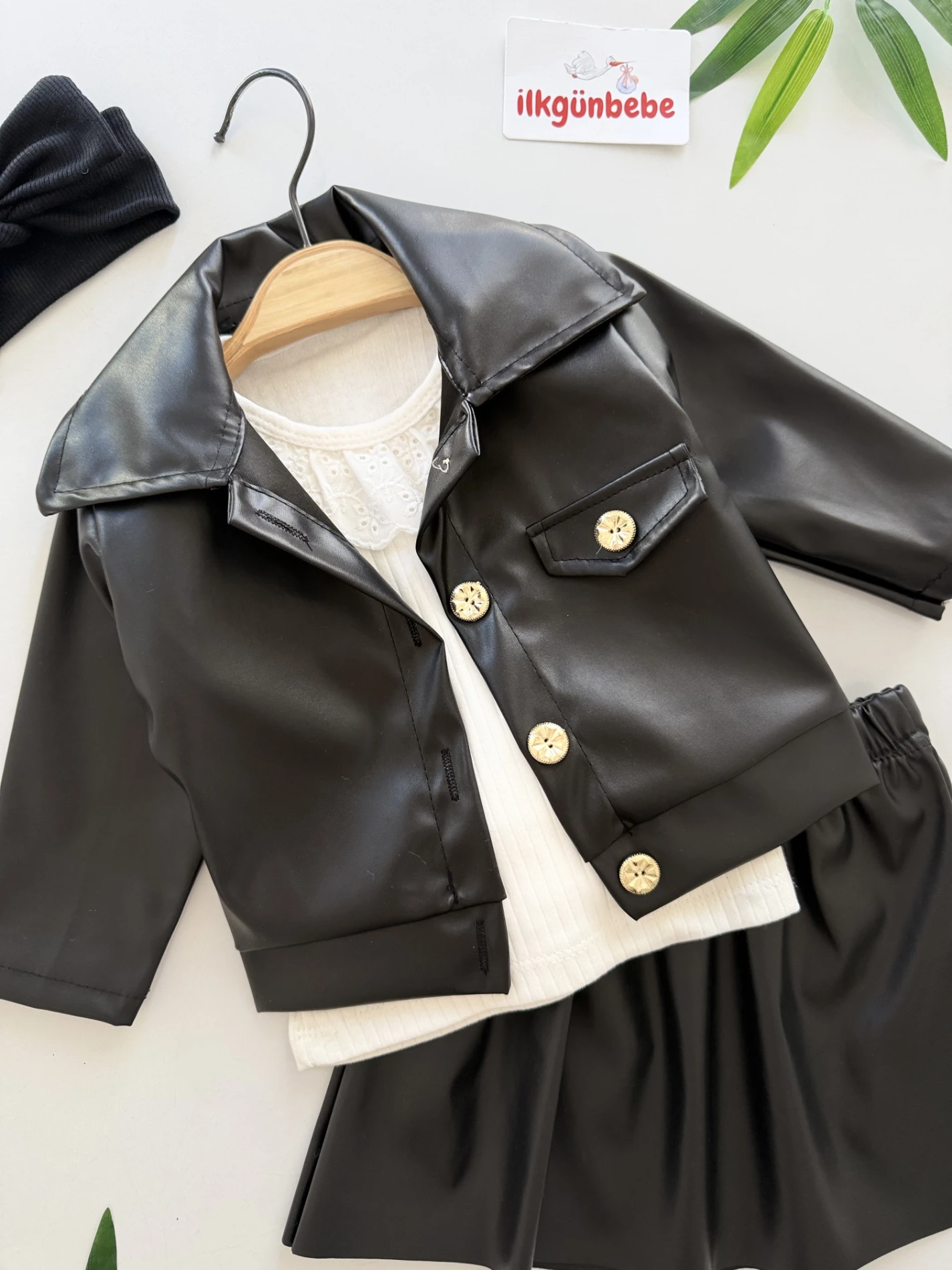 Deri Ceketli Etekli Badili 3’lü Takım