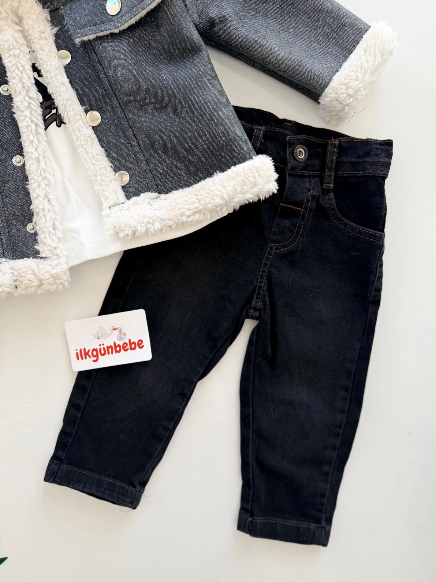 Kürklü Ceketli Kot 3’lü Premium Kalite Takım