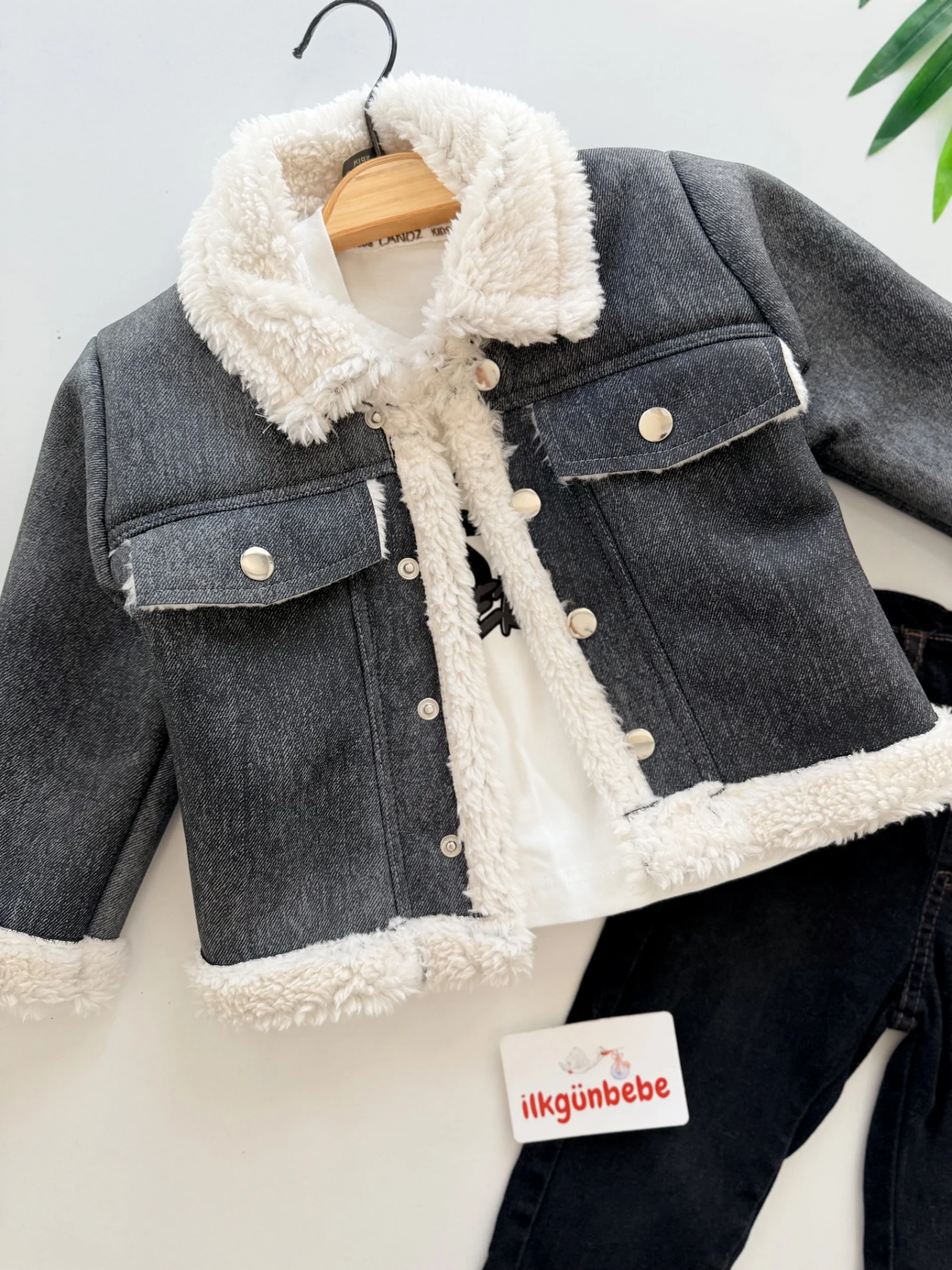 Kürklü Ceketli Kot 3’lü Premium Kalite Takım