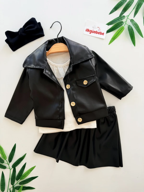 Deri Ceketli Etekli Badili 3’lü Takım