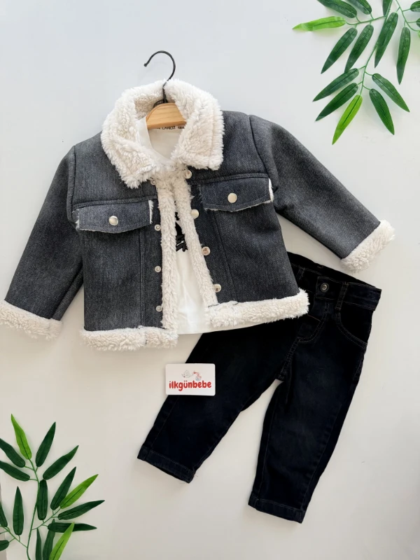 Kürklü Ceketli Kot 3’lü Premium Kalite Takım