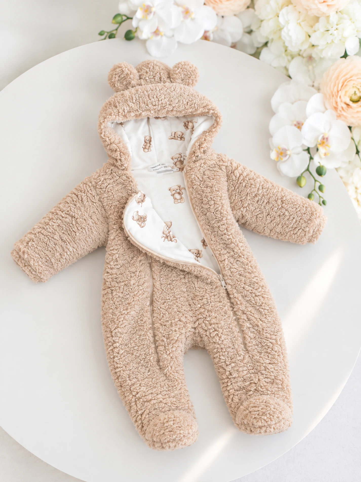 Alice  Peluş Kulaklı Çift Fermuarlı  Astarlı Peluş Tulum 
