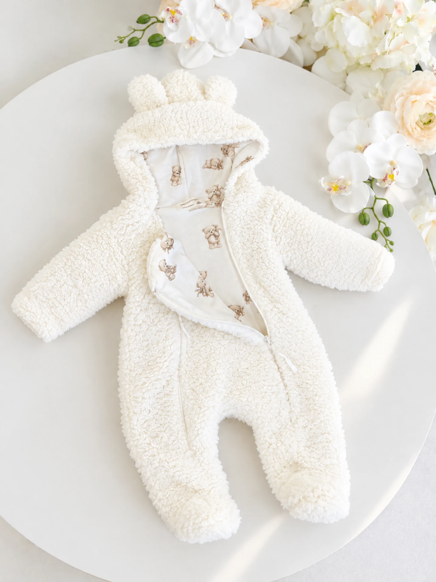 Alice  Peluş Kulaklı Çift Fermuarlı  Astarlı Peluş Tulum 