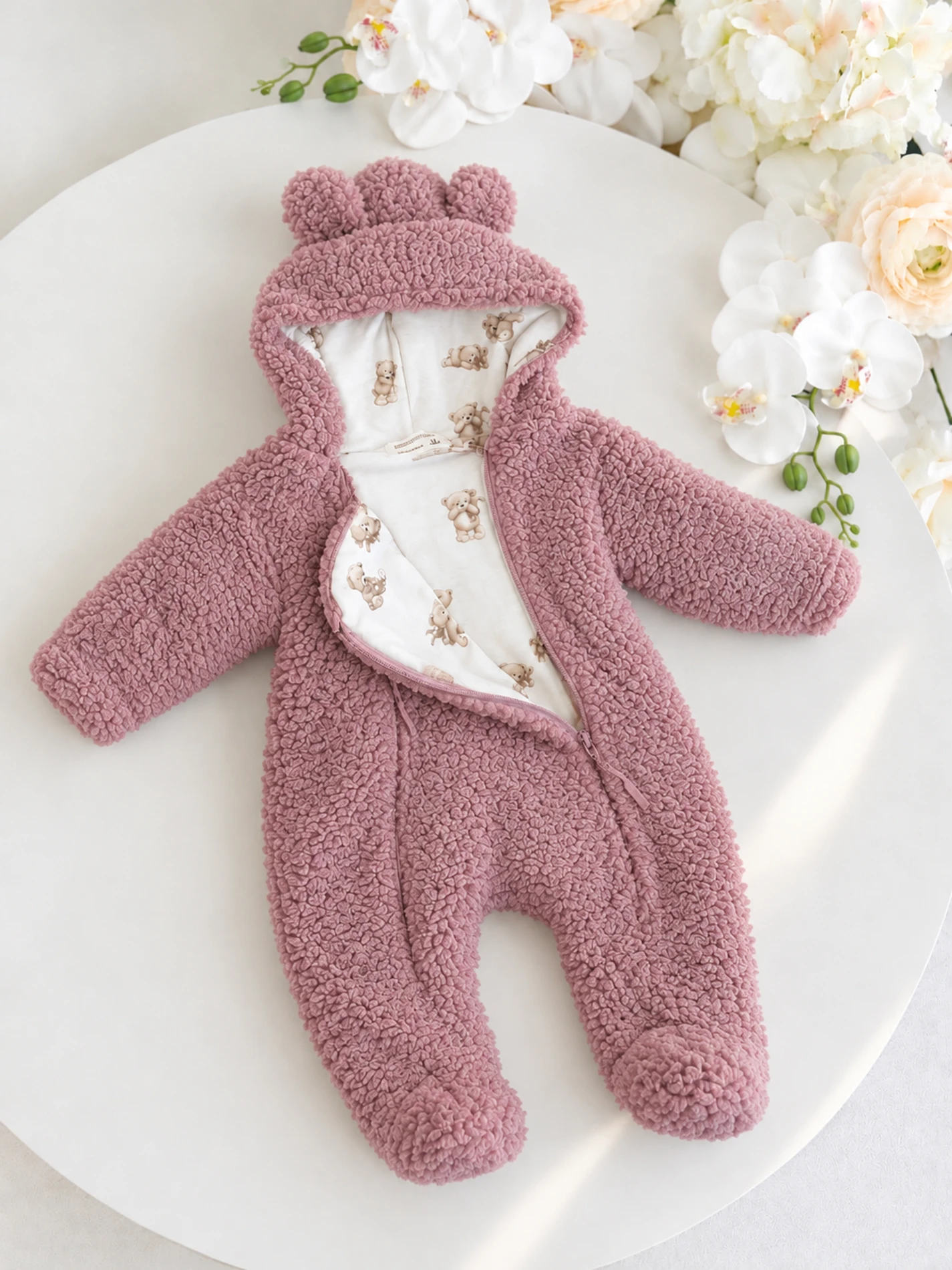 Alice  Peluş Kulaklı Çift Fermuarlı  Astarlı Peluş Tulum 
