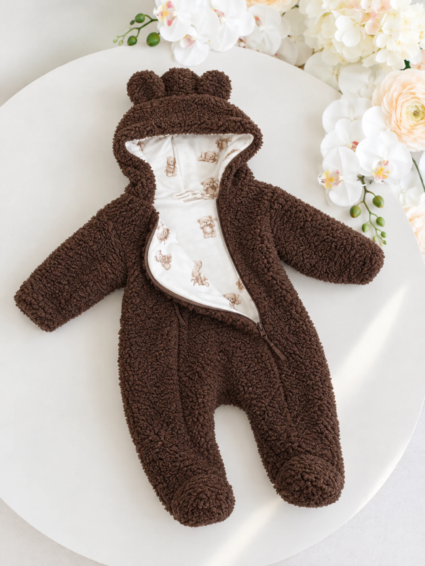 Alice  Peluş Kulaklı Çift Fermuarlı  Astarlı Peluş Tulum 