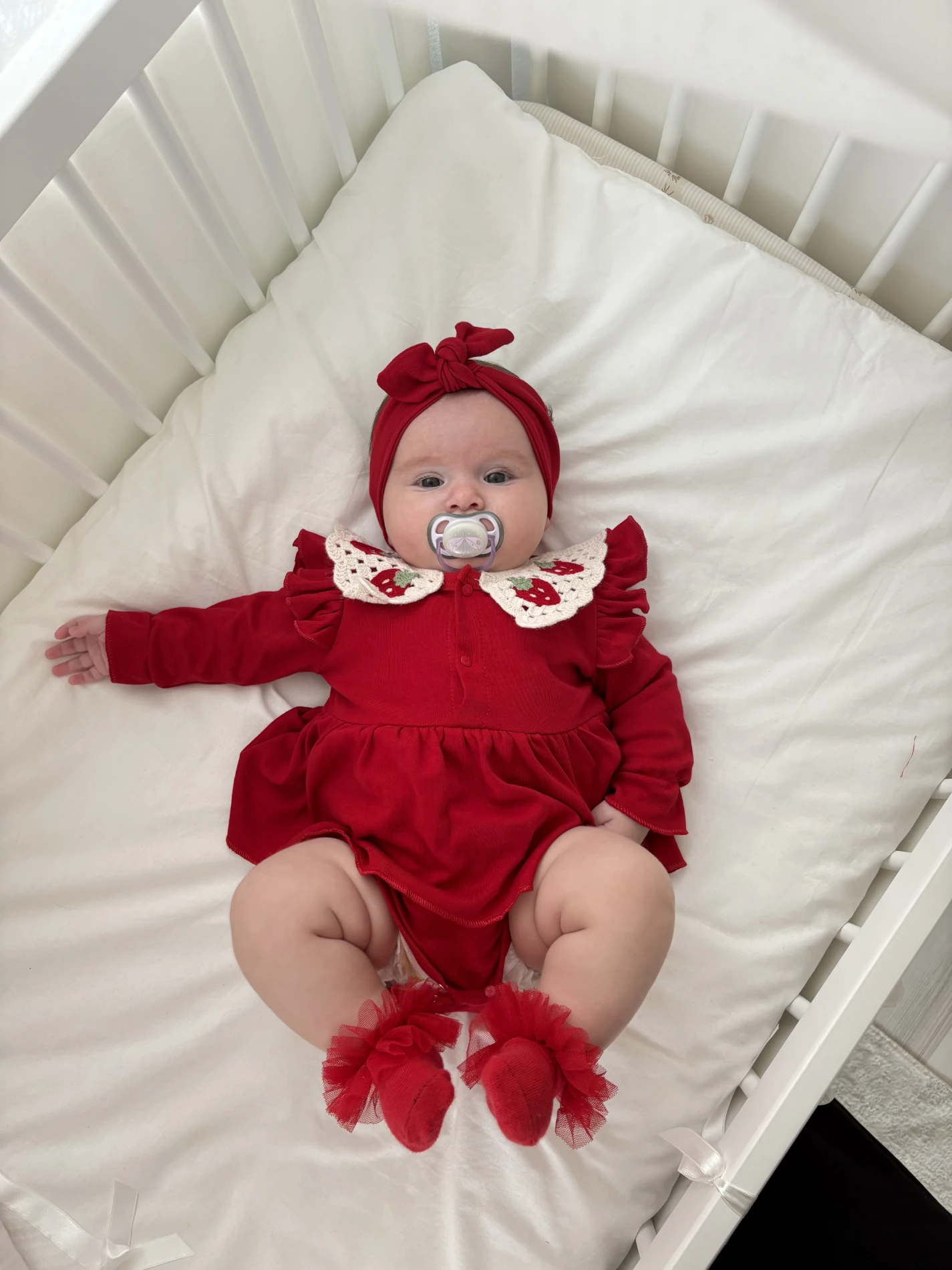 Çilek Yaka Detaylı Romper & Bandana Set