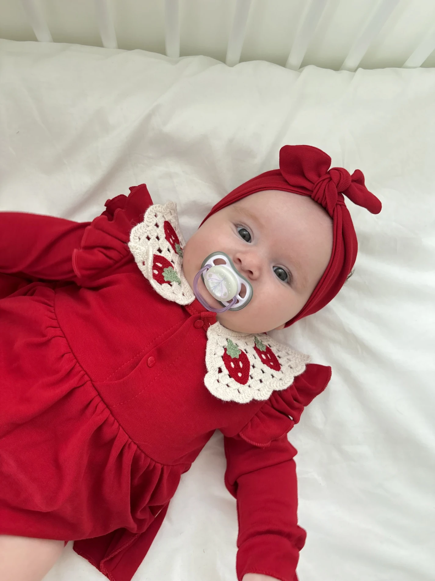 Çilek Yaka Detaylı Romper & Bandana Set