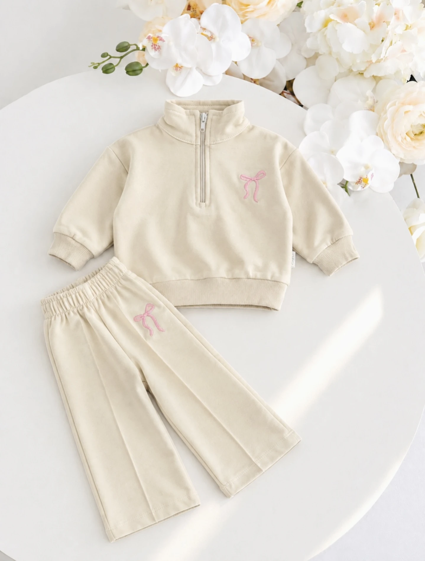 Fiyonklu Dik Yaka Fermuarlı %100 Pamuk 2’li Takım