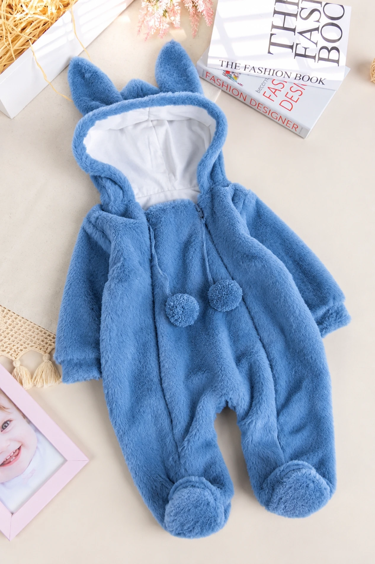 Çift Fermuarlı Ponponlu Tavşan Kulak Peluş Yumuşacık Tulum