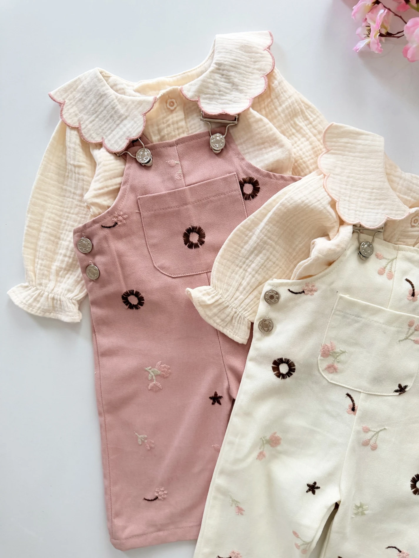 Baby Cute Çiçek Salopetli Müslin Gömlekli 2’li Takım
