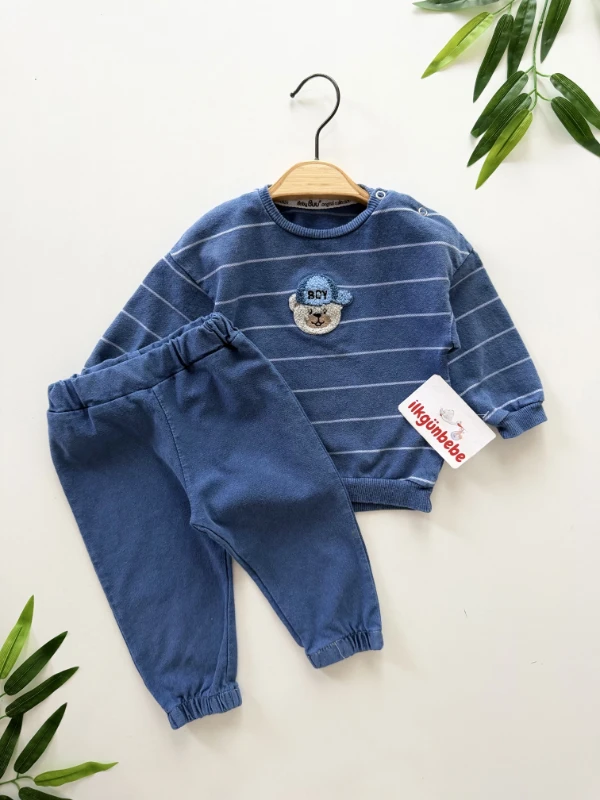 Teddy Nakışlı Kot Denim 2’li Takım