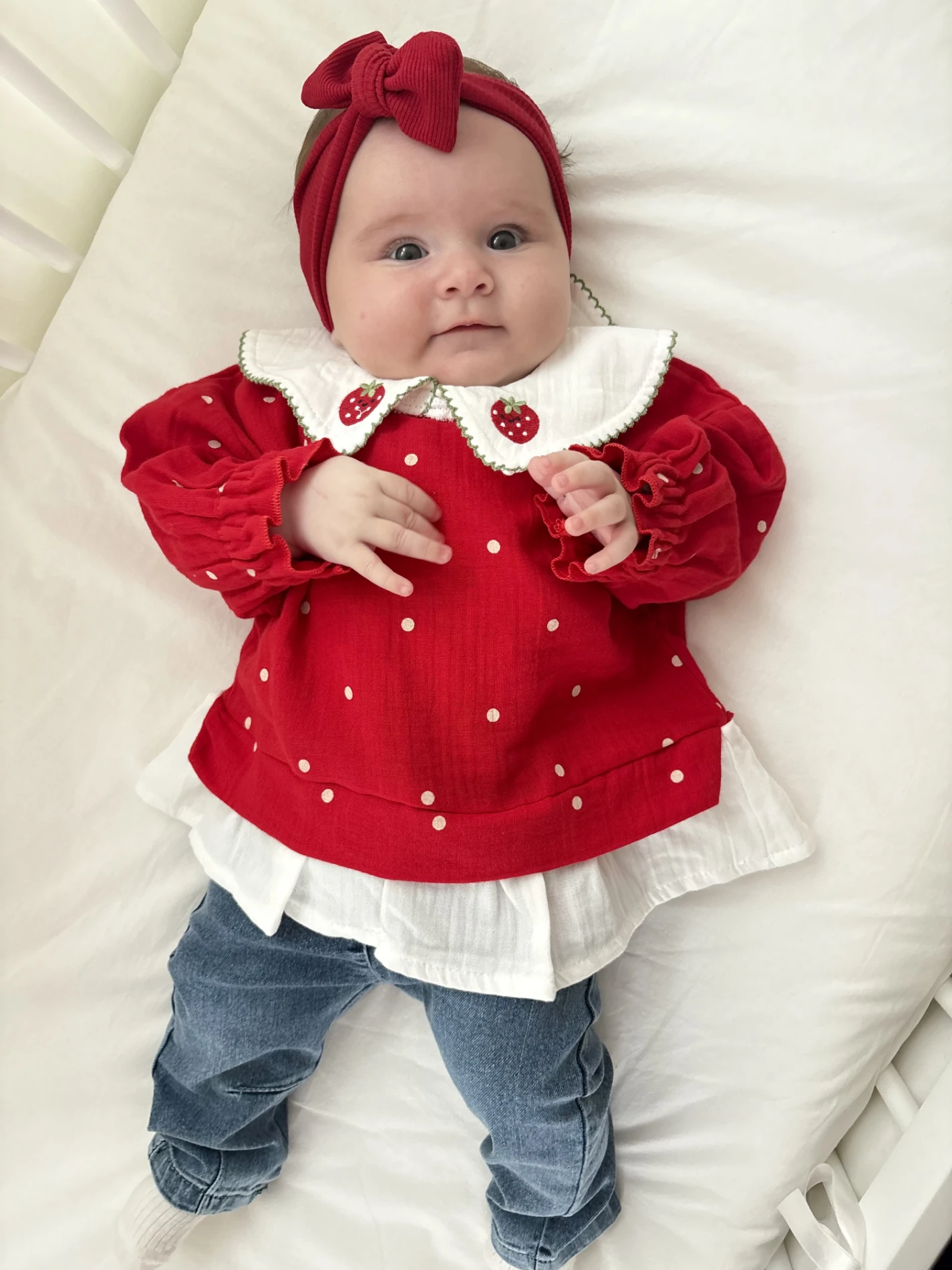 Çilek Yakalı Müslin Kumaş Sweatli Kot Pantalonlu Premium Kalite Takım
