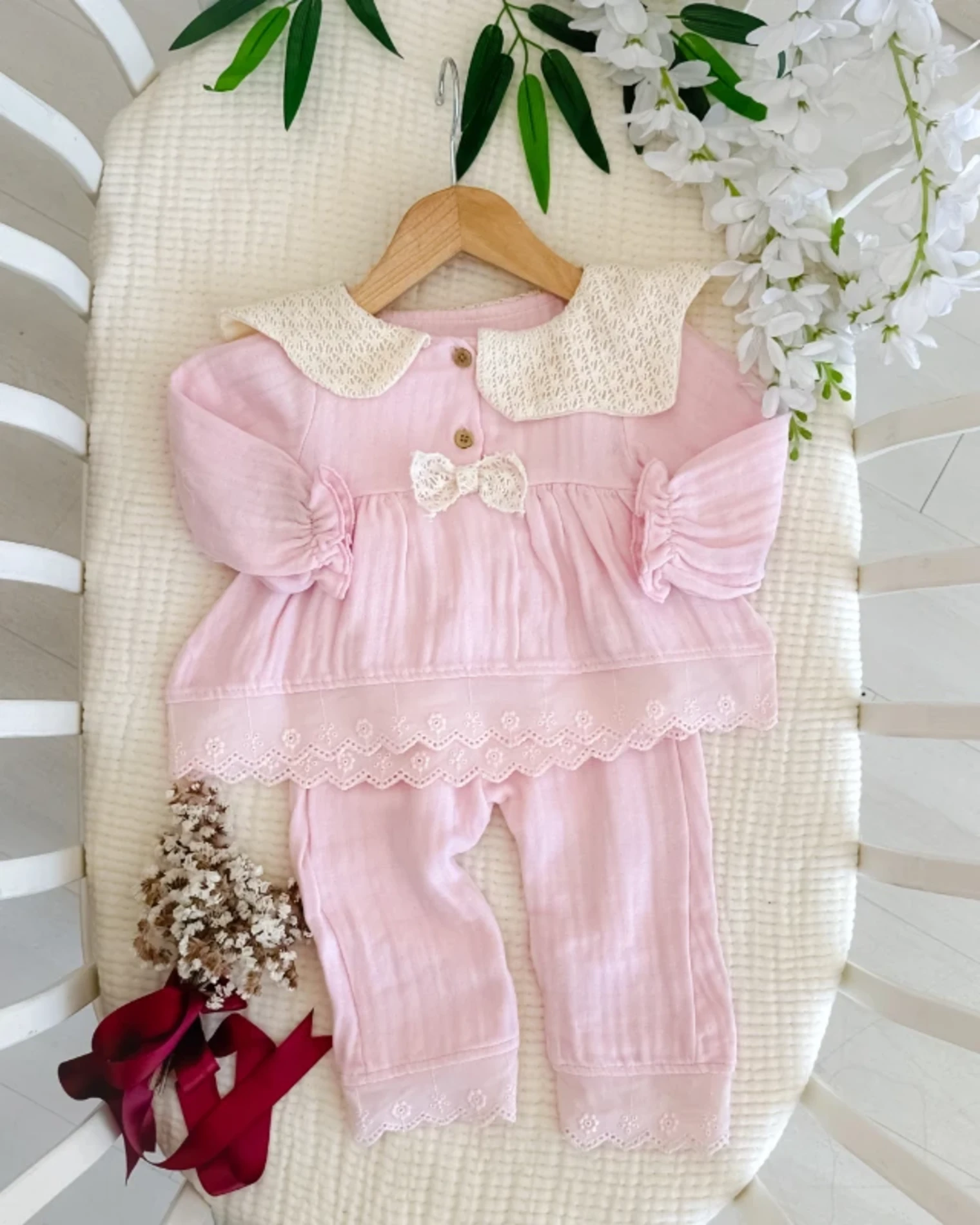 Müslin Kumaş Yaka Detaylı Premium  Soft 2’li Takım