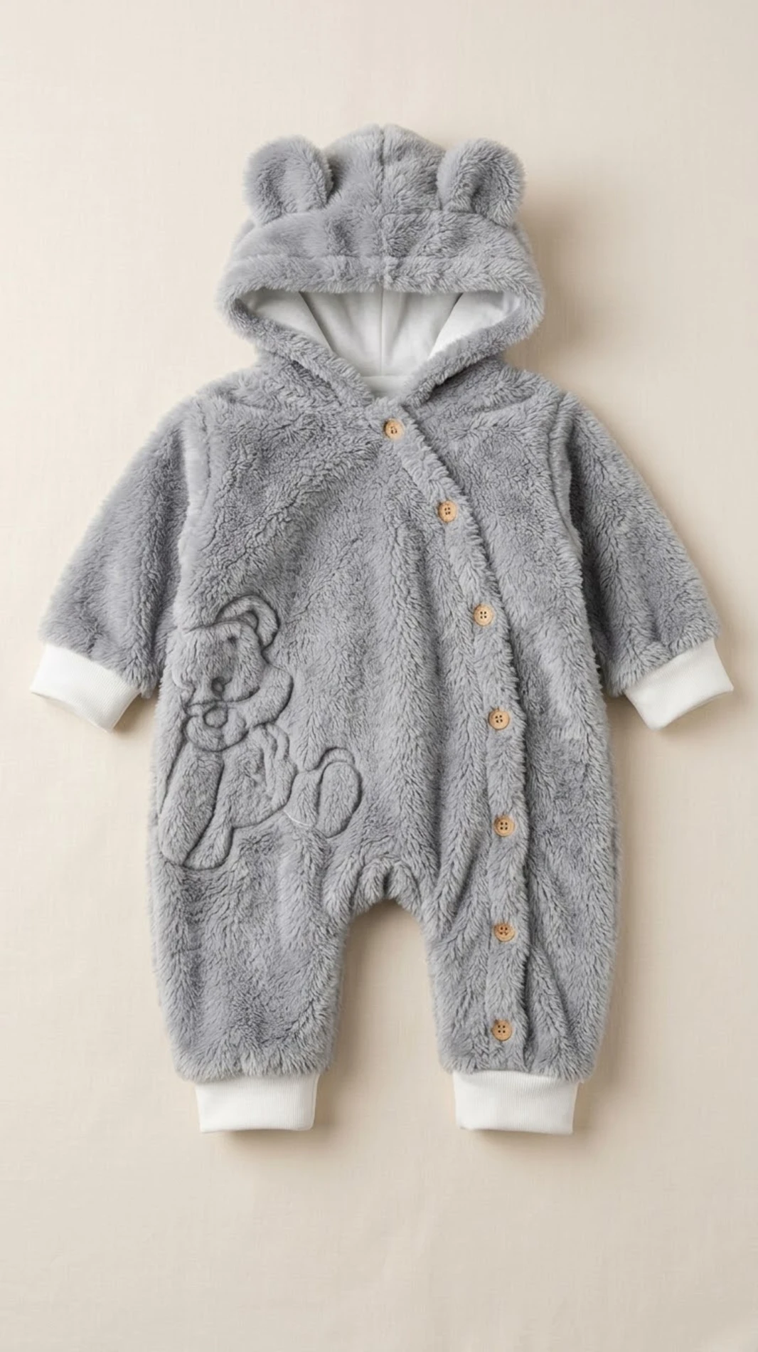 Tavşan Fiğürlü Kışlık Peluş Kız/Erkek Bebek Tulum